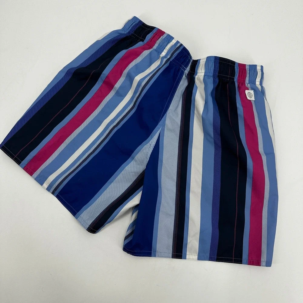 Adidas Mens Swim Trunks XS Blue‎ Pink Striped Mesh Lined Drawstring Shorts Surf
